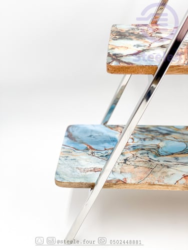 ستاند 2 دور خشب بترخيم ازرق مستطيل