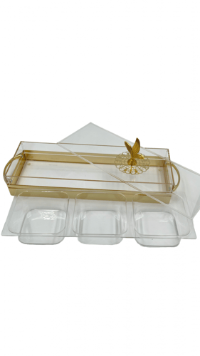 صينية الأكريليك مقسمة بلمسات ذهبية مع غطاء ذهبي من...