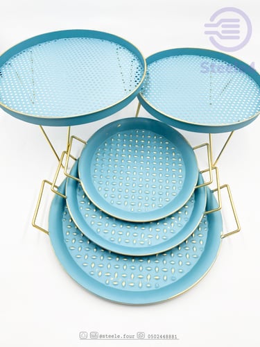 حامل ضيافة وتقديم بأرجل ذهبية سماوي