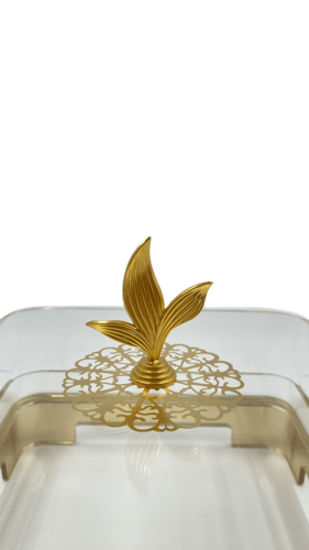 صينية الأكريليك بلمسات ذهبية مع غطاء مجمل بمقبض ذه...