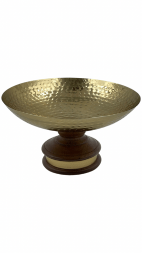 وعاء استيل ذهبي عميق بقاعدة خشبية مزينة بحزام نحاس...