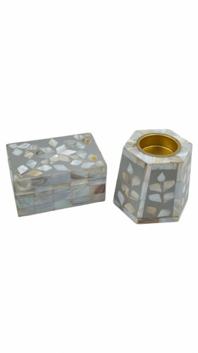 طقم طوفرية مع مبخرة وصندوق صدف لون رصاصي