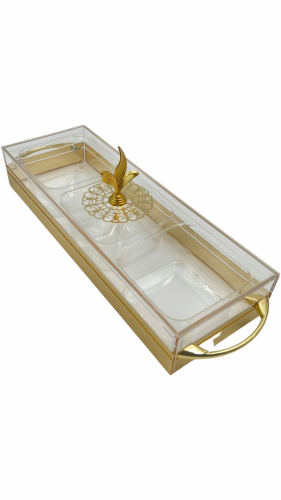 صينية الأكريليك مقسمة بلمسات ذهبية مع غطاء ذهبي من...