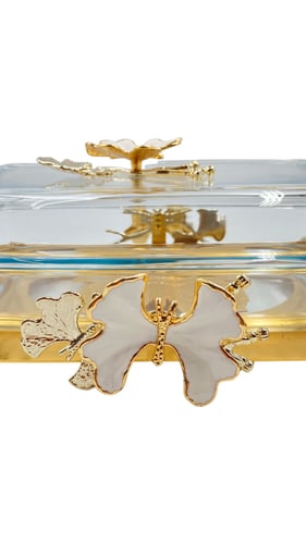 صينية زجاج بايركس مستطيلة بغطاء مزينة بقاعدة ذهبية...