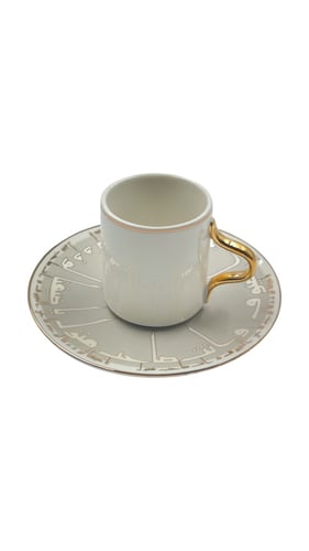 6 كاسات شاي مع 6 صحون ستايل عبارات ترحيبية بالخط ا...