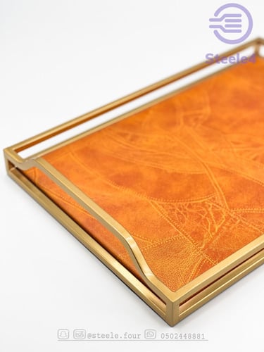 صينية تقديم راقية مصنوعة من الجلد بحواف ذهبية