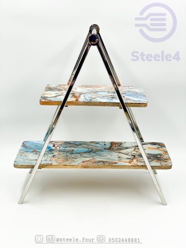 ستاند 2 دور خشب بترخيم ازرق مستطيل