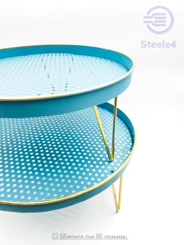 حامل ضيافة وتقديم بأرجل ذهبية سماوي