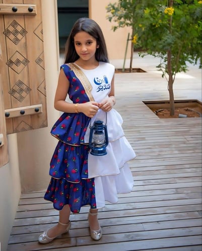 فستان بناتي رمضاني شالكي أزرق فخم