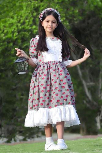 فستان رمضان شالكي رمادي مع دانتيل