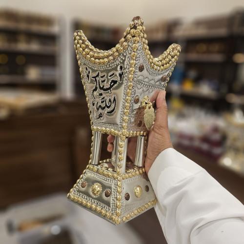 مبخرة حايلية كبير جدا فضي ومسامير ذهبي ونحاسي مع ا...