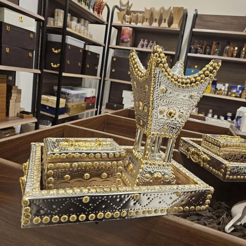 طقم مبخرة فضية أنيقة كبيرة جدا بدون كتابة شامل الت...