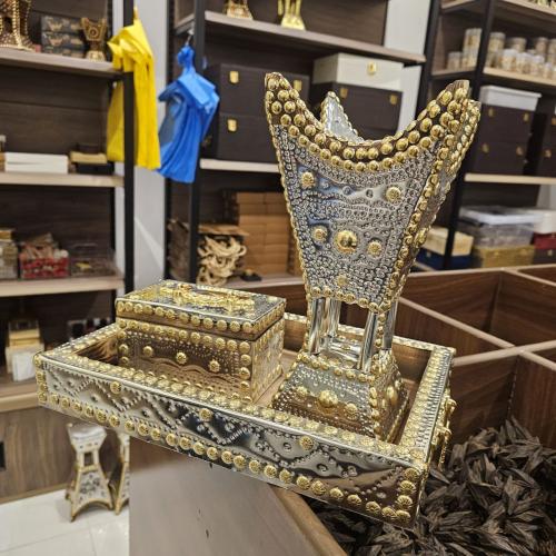 طقم مبخرة فضية أنيقة كبيرة جدا بدون كتابة شامل الت...