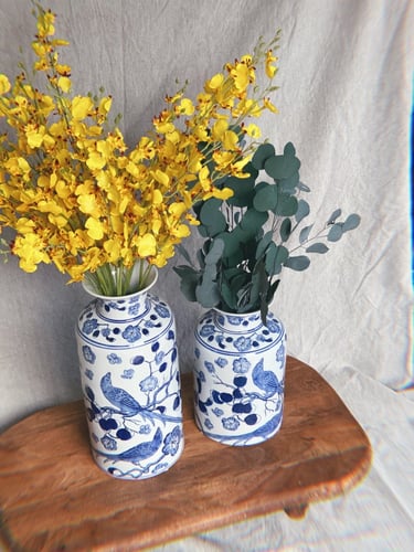 فازة ازرق برسمة عصفور - مقاسات متعددة