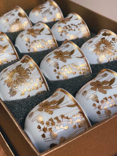 مجموعة فنجان قهوة زهرة ذهبية - 12 قطعة