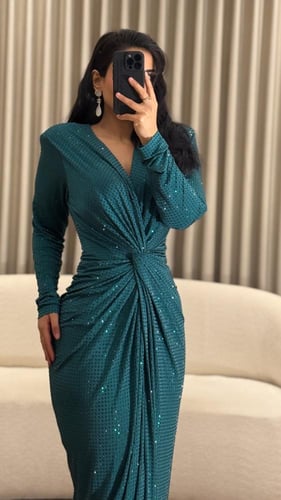 فستان سواريه اخضر بقماش الاسترس -A321