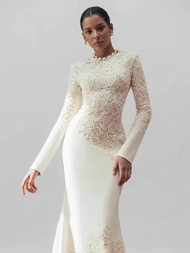 فستان أنيق مجوف من الدانتيل غير المتماثلة الكروشيه...