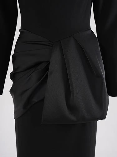 فستان أنيق مائل الرقبة كم طويل وصمة عار الخصر الخل...