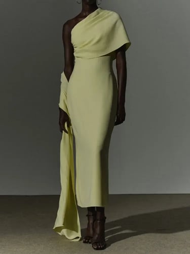 فستان أنيق بدون حمالات غير متماثل بشريط خلفي وفتحة...