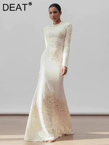 فستان أنيق مجوف من الدانتيل غير المتماثلة الكروشيه...