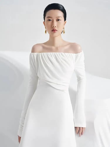 فستان مخملي أنيق برقبة مائلة للنساء ، أكمام طويلة...