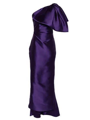 فستان أنيق من بياقة منحرفة وخصر عالي وياقة سادة قا...