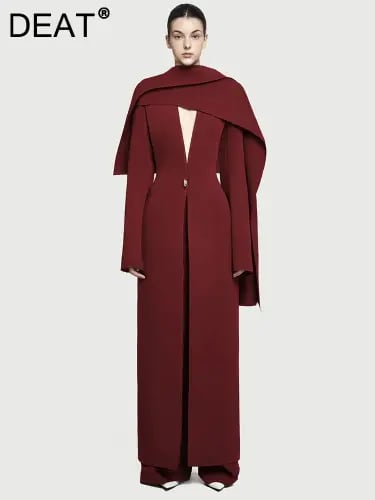 أنيقة المرأة خندق معطف لصق وشاح العميق الخامس الرق...