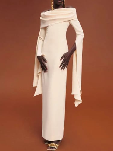 فستان نسائي أنيق ، أكمام مضيئة غير منتظمة ، رقبة م...