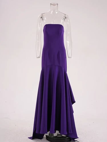 فستان أنيق بدون حمالات مرقع ثنيات سبليت طول الأرض...