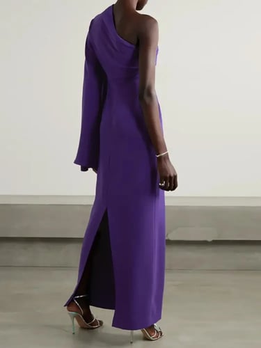 فستان نسائي أنيق ، ياقة قطرية منقسمة ، كم واحد ، ف...