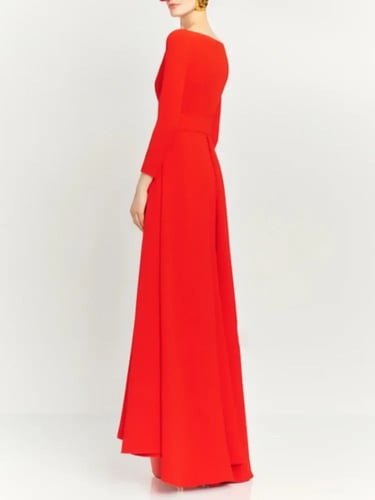 فستان نسائي أنيق برقبة مائلة ، أكمام طويلة ، خصر م...