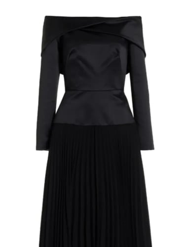 فستان نسائي مائل العنق مطوي مرقع عالي الخصر ، فسات...