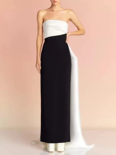 فستان نسائي عالي الخصر بدون حمالات من ، أنيق أحادي...