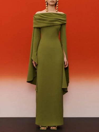 فستان نسائي أنيق ، أكمام مضيئة غير منتظمة ، رقبة م...