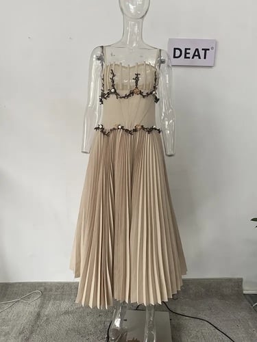 فستان أنيق بألوان متباينة مطوي بروتيل زهرة عالية ا...