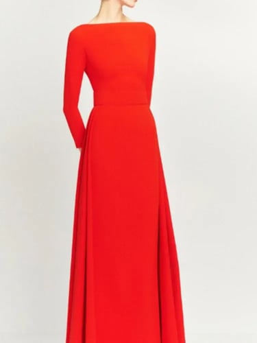 فستان نسائي أنيق برقبة مائلة ، أكمام طويلة ، خصر م...