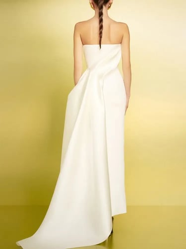 فستان نسائي عالي الخصر بدون حمالات من ، أنيق أحادي...