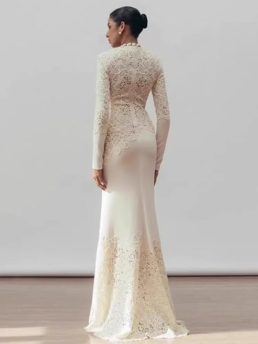 فستان أنيق غير متماثل فستان من الدانتيل الكروشيه ا...