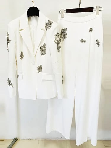 أنيقة 2 قطعة مجموعة حقق الماس المطرزة مشاعل السترة...