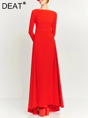 فستان نسائي أنيق برقبة مائلة ، أكمام طويلة ، خصر م...