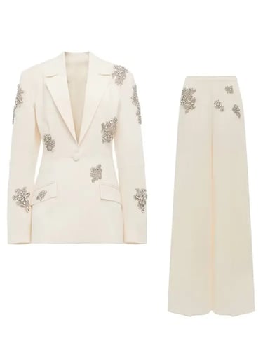 أنيقة 2 قطعة مجموعة حقق الماس المطرزة مشاعل السترة...