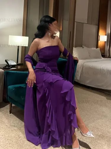 فستان حفلات حورية البحر بدون حمالات من الشيفون الأ...