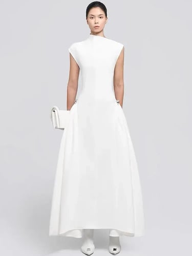 فستان أنيق غير متماثل بدون أكمام خصر نحيف مطوي سوي...