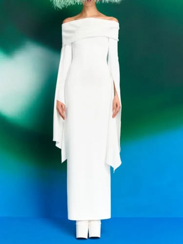 فستان نسائي أنيق ، أكمام مضيئة غير منتظمة ، رقبة م...