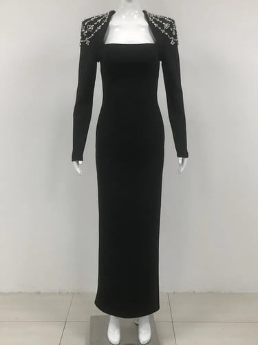 فستان أنيق الماس ساحة طوق كم طويل الظهر سبليت سليم...