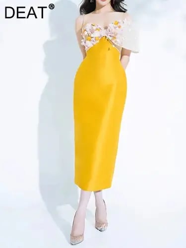 فستان سهرة نسائي منقسم بطبعة فيونكة ، قميص قصير أن...