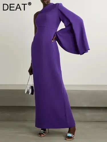 فستان نسائي أنيق ، ياقة قطرية منقسمة ، كم واحد ، ف...