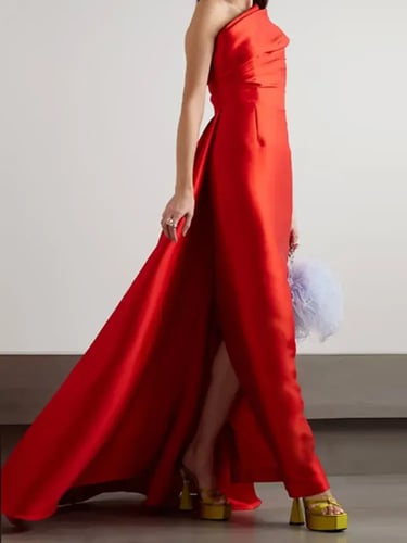 فستان أنيق بياقة قطرية قابلة للطي بدون ظهر وسحاب خ...