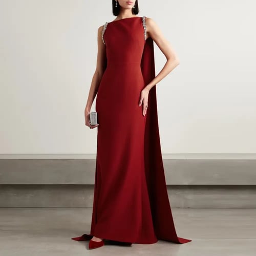 فستان نسائي أنيق بدون أكمام بطول الأرض ، شال مربوط...