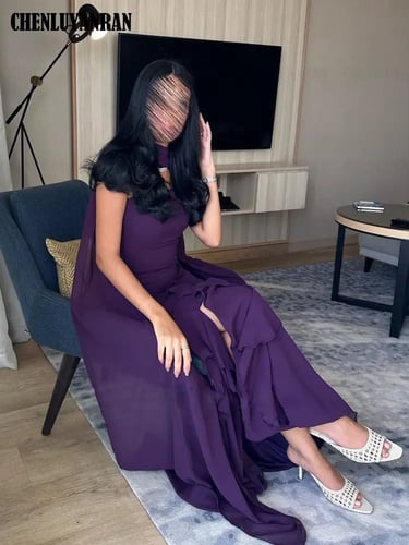 فساتين طويلة من الشيفون بدون حمالات ، انقسام جانبي...